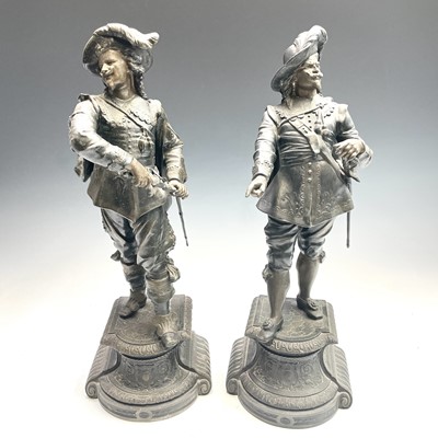 Lot 322 - A pair of French bronzed spelter figures of...