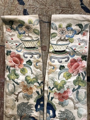 Lot 191 - A pair of Chinese rectangular silk embroidered...