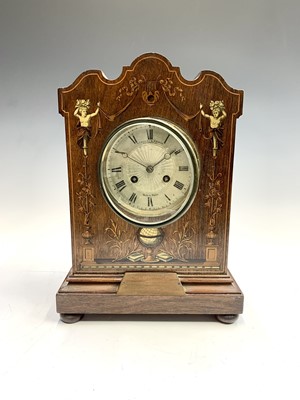 Lot 2930 - A French rosewood and inlaid mantel clock,...