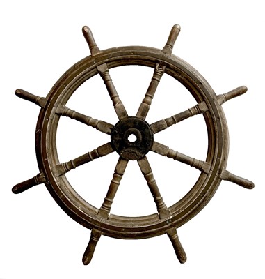 Lot 325 - A large teak and brass ship's wheel, late 19th...