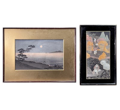 Lot 333 - A Japanese woodcut print of a moonlit beach...