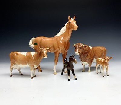 Lot 1123 - Five Beswick pottery animal figures, including...