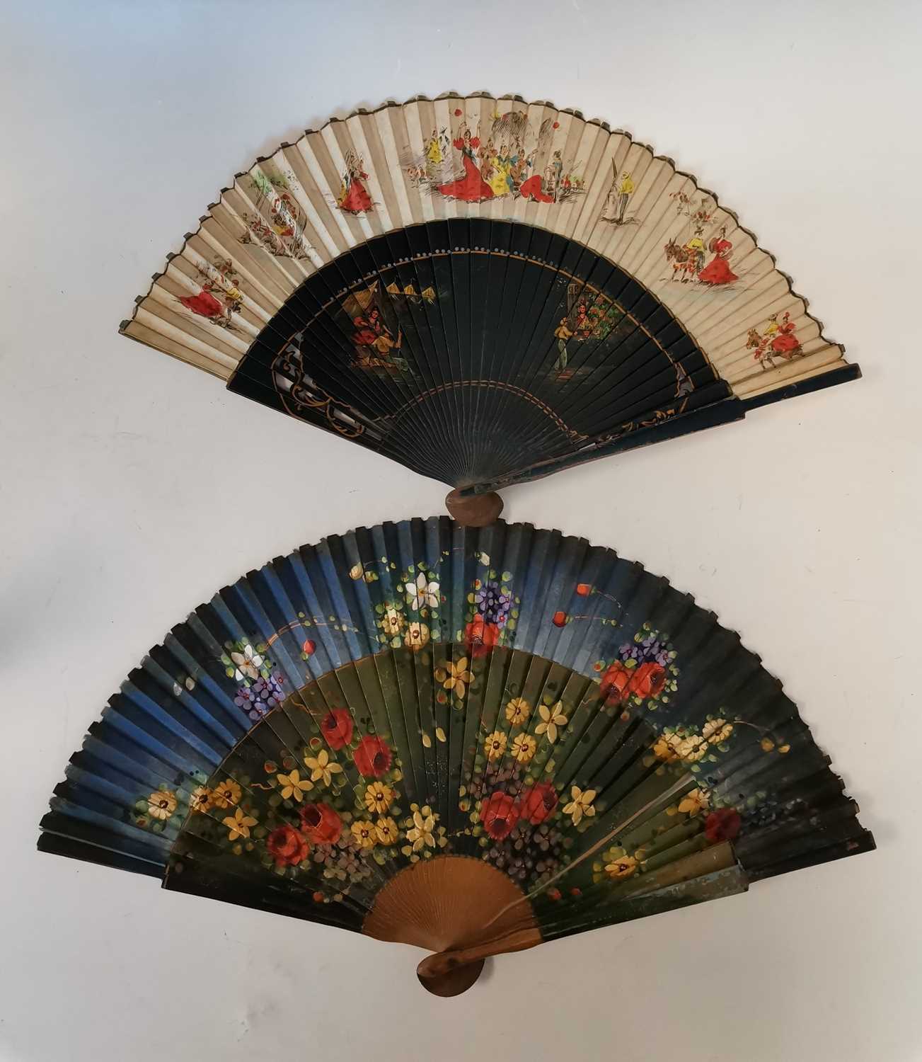 Lot 23 - Two vintage hand painted Spanish hand fans.