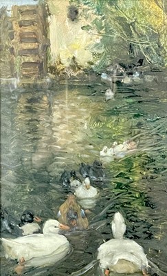 Lot 350 - David DAVIES (1864-1939) Ducks Oil on board...