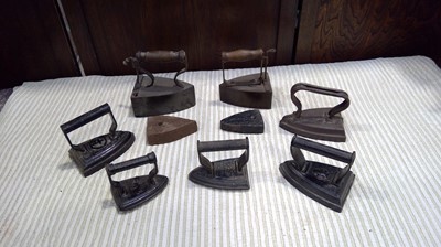 Lot 59 - A collection of Box and Flat Irons in various...