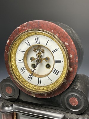 Lot 2933 - A Victorian black slate and red marble mantel...