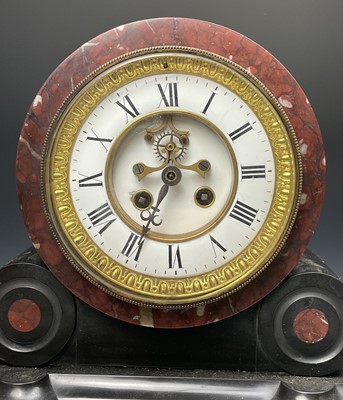 Lot 2933 - A Victorian black slate and red marble mantel...