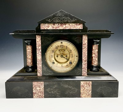 Lot 2934 - A Victorian black slate and marble mantel...