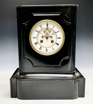 Lot 2935 - A Victorian black slate mantel clock, height...