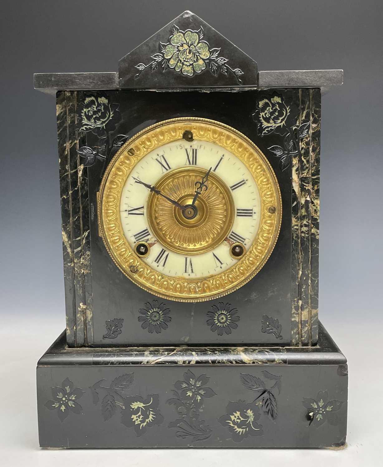 Lot 2940 - Two Victorian black slate mantel clocks,...