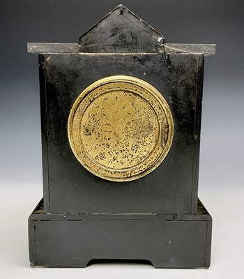 Lot 2940 - Two Victorian black slate mantel clocks,...