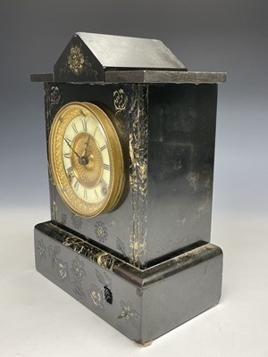 Lot 2940 - Two Victorian black slate mantel clocks,...