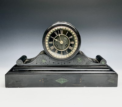 Lot 2941 - A Victorian black slate mantel clock, height...