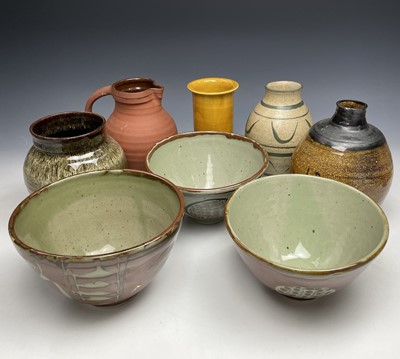 Lot 1136 - Three studio pottery bowls with red oxide...