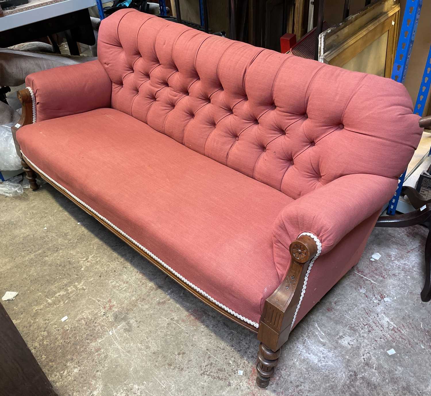 Lot 3283 - A late Victorian walnut sofa, with a padded...