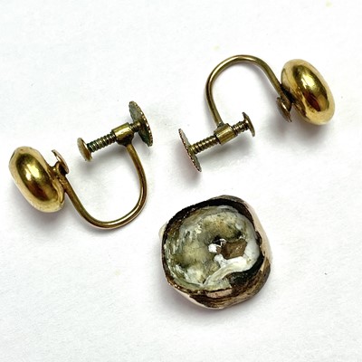 Lot 658 - A pair of 9ct screw earrings, stamped 9ct,...