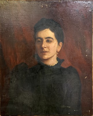 Lot 1488 - 20th Century British School Woman in black Oil...