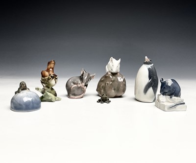 Lot 1146 - Three Royal Copenhagen porcelain mice figures,...