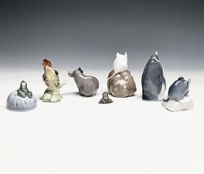 Lot 1146 - Three Royal Copenhagen porcelain mice figures,...