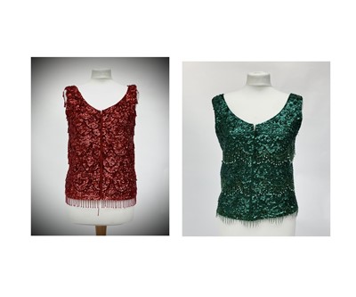 Lot 2852 - Two sequinned waistcoats - red and green -...