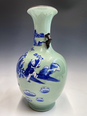 Lot 75 - A Chinese celadon porcelain baluster vase,...
