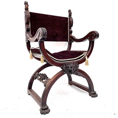 Lot 3068 - A good Continental walnut throne chair, late...