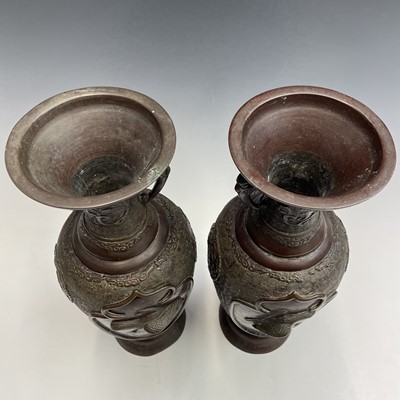 Lot 12 - A pair of Japanese bronze twin-handled vases,...