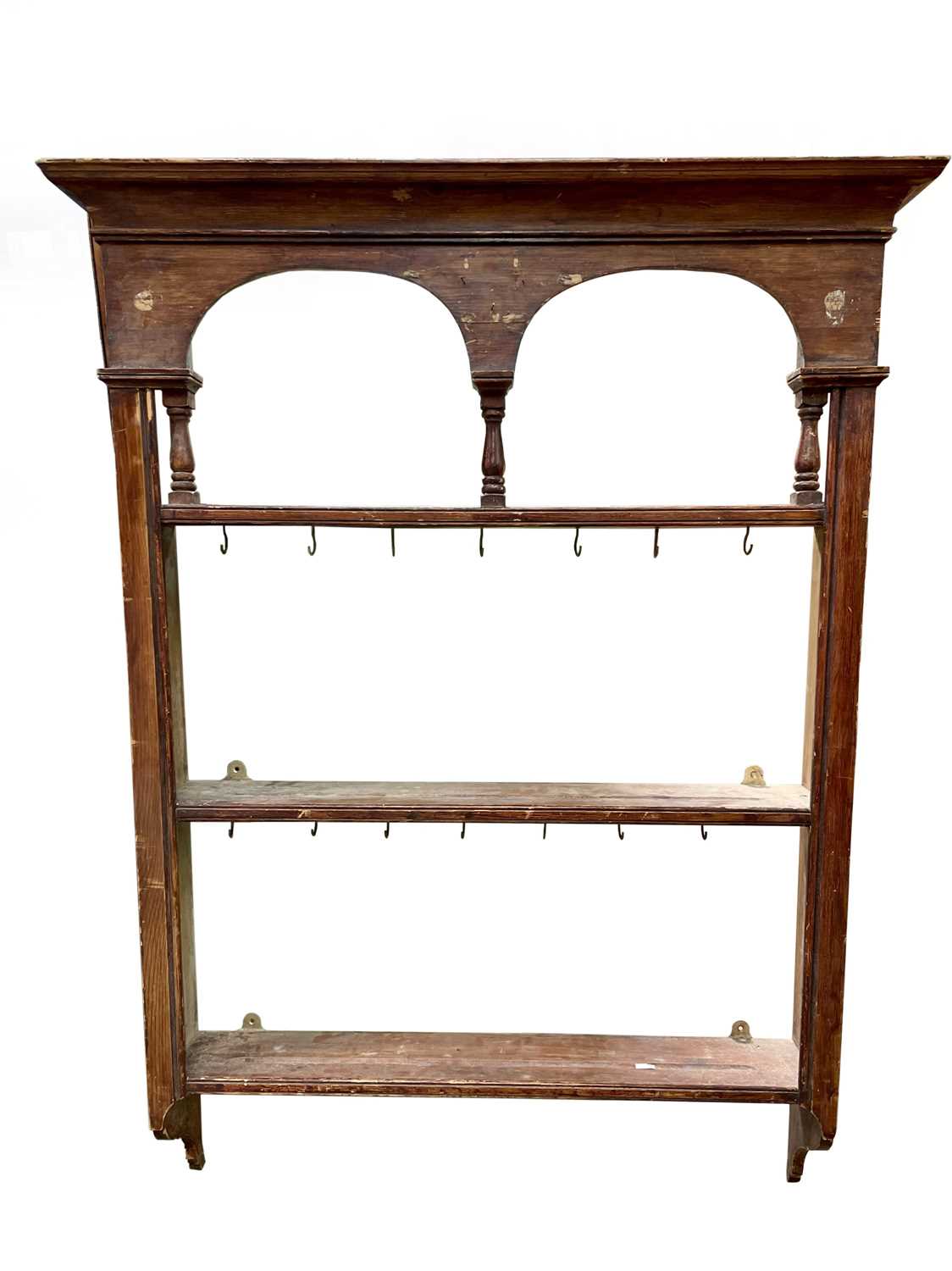 Lot 66 - A pine hanging rack, with three shelves,...