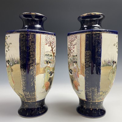 Lot 16 - A pair of Japanese hexagonal satsuma vases,...