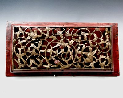 Lot 82 - A Chinese carved giltwood rectangular panel,...