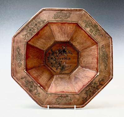 Lot 81 - A Chinese hexagonal softwood bowl, early 20th...