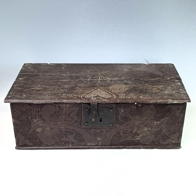 Lot 223 - An 18th century oak bible box, dated 1784,...