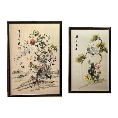Lot 77 - Two Chinese silk embroidered pictures, each...