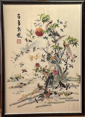 Lot 77 - Two Chinese silk embroidered pictures, each...