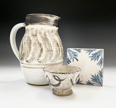 Lot 878 - Studio pottery, A Leach blue and white tile...