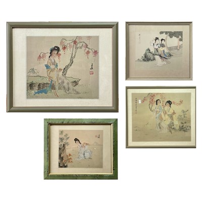 Lot 93 - Four Chinese watercolours on silk, 20th...
