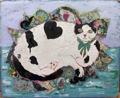 Lot 255 - PONCKLE (XX) Black and white cat Mixed media...