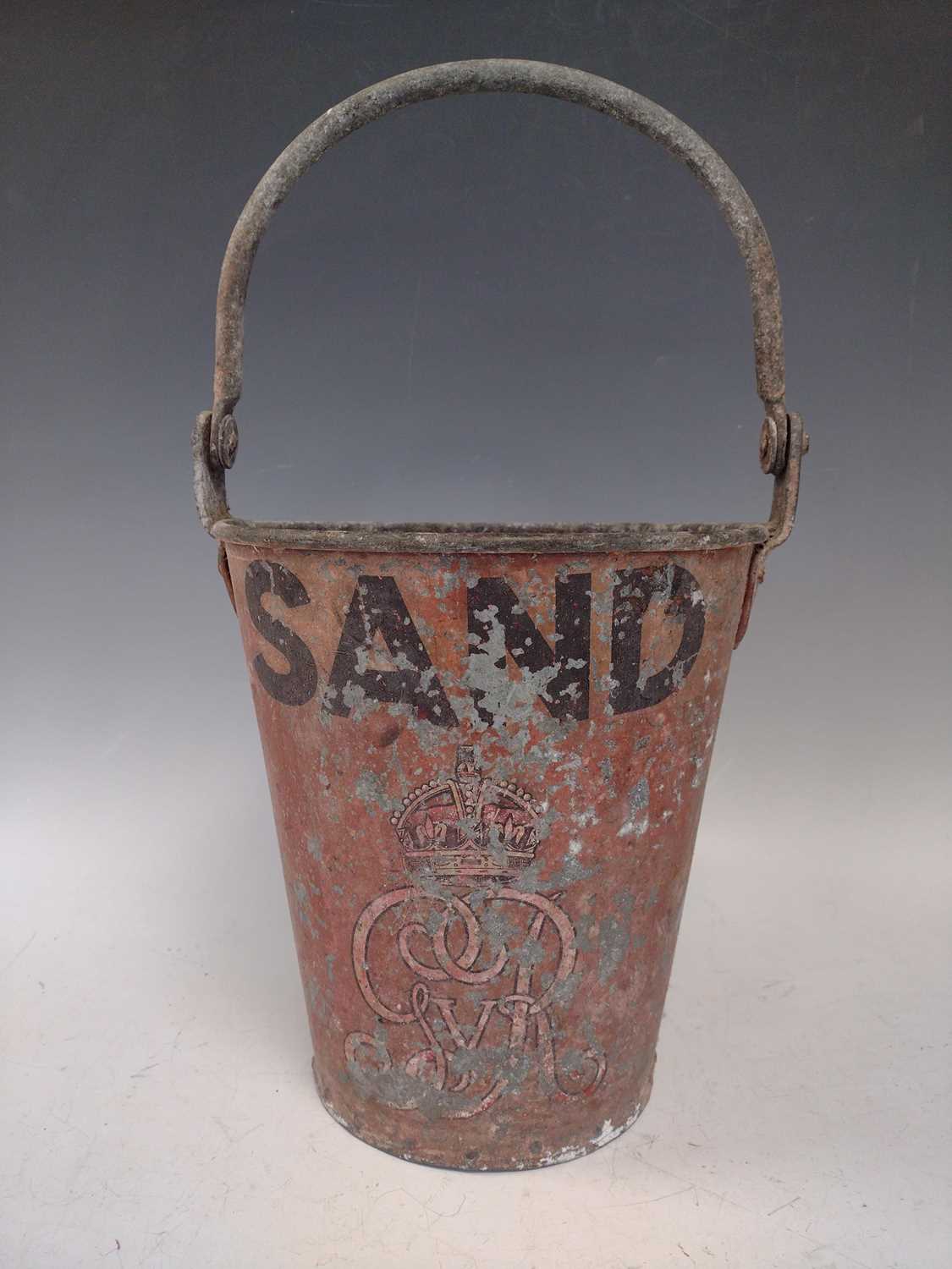 Lot 6 A V metal sand bucket, with original