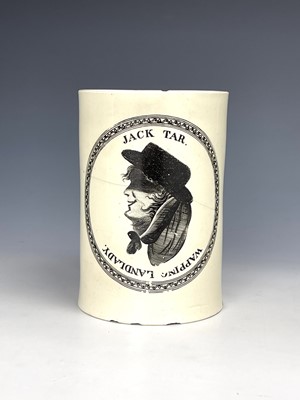 Lot 850 - A creamware mug, circa 1780, transfer printed...