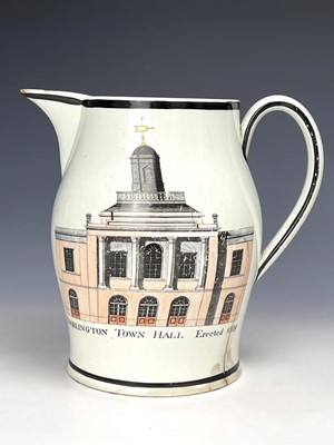 Lot 864 - A good creamware jug, circa 1810, transfer...