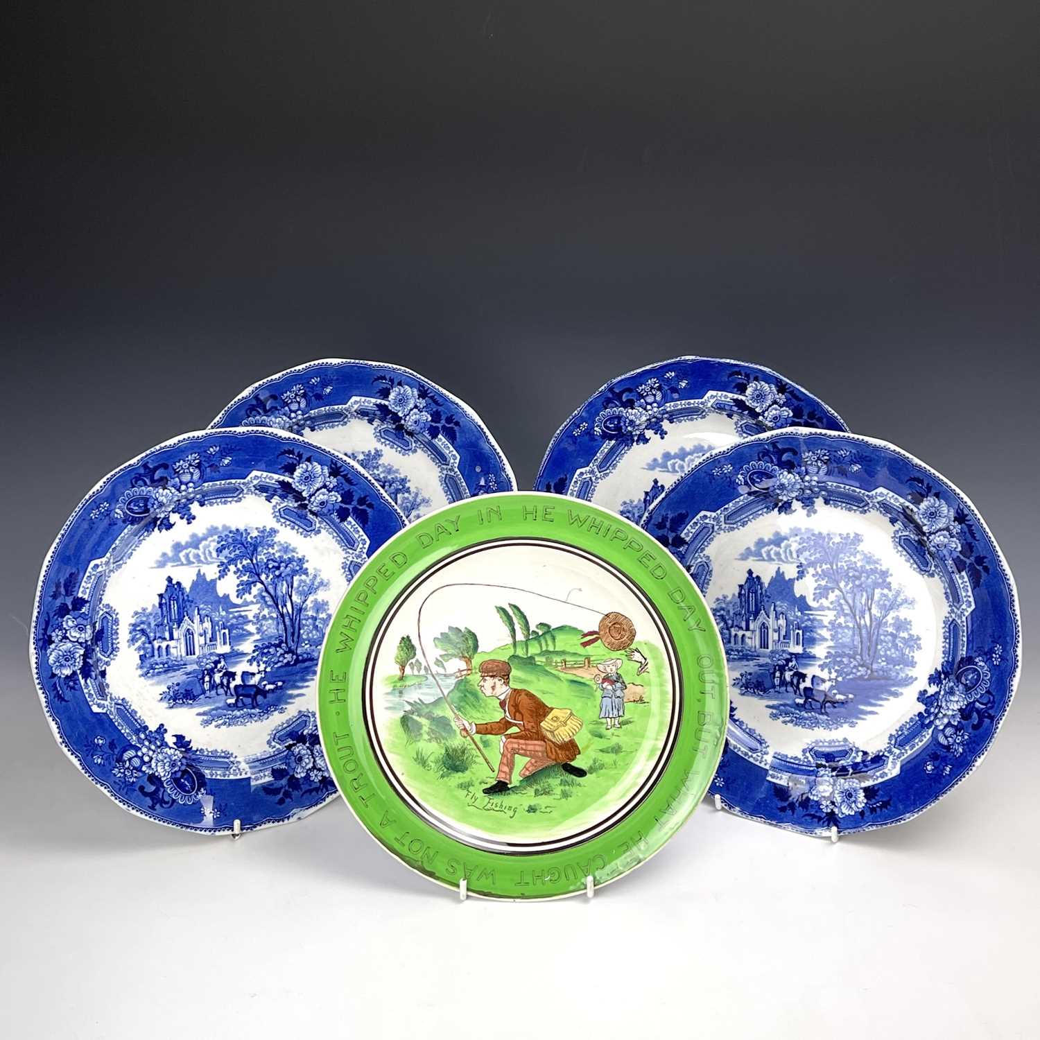 Lot 890 - Four transfer printed pottery trial piece...
