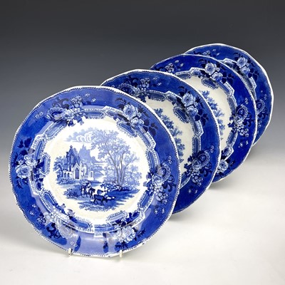 Lot 890 - Four transfer printed pottery trial piece...