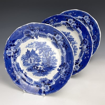 Lot 890 - Four transfer printed pottery trial piece...