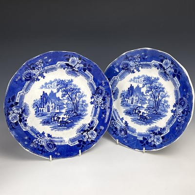 Lot 890 - Four transfer printed pottery trial piece...
