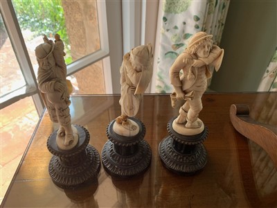 Lot 58 - Three Dieppe carved ivory figures of peasant...