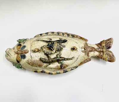 Lot 810 - A Portuguese Pallisy style fish shaped tureen...