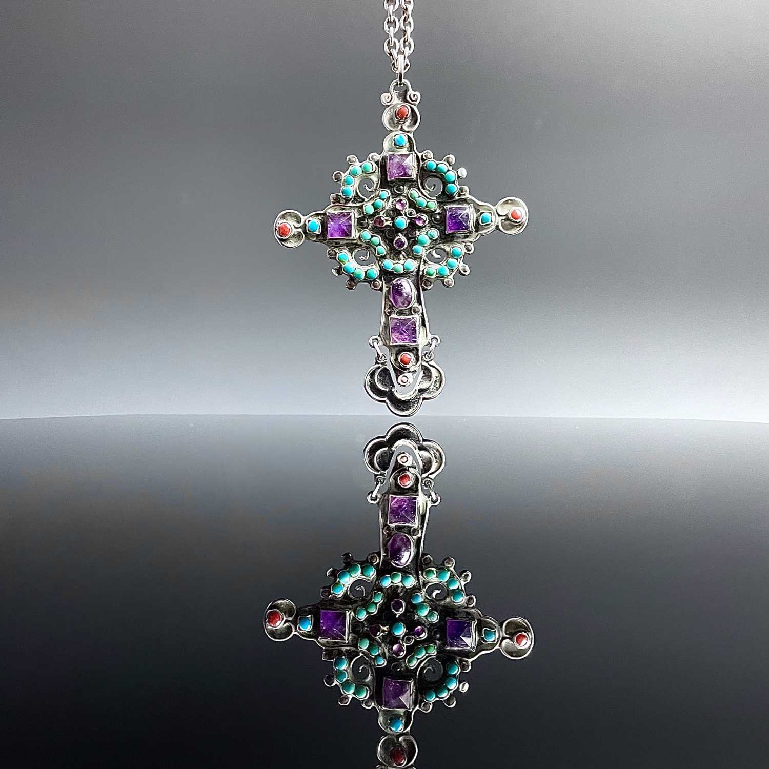 Lot 791 - A Morales Mexican 925 stone set pendant cross,...