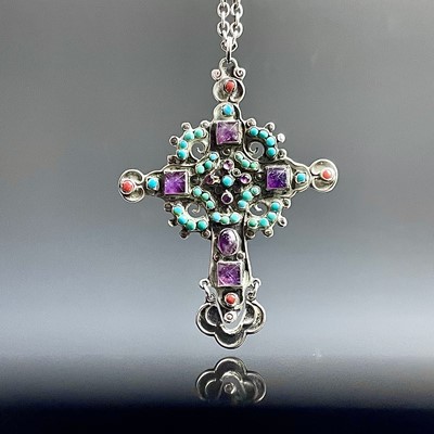 Lot 791 - A Morales Mexican 925 stone set pendant cross,...