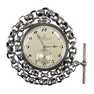 Lot 349 - A good Omega crown wind dress open face pocket watch.