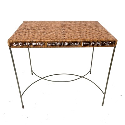 Lot 3176 - A contemporary steel framed table with rattan...